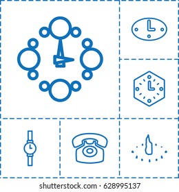 Dial icon. set of 6 dial outline icons such as desk phone, wall clock, wrist watch