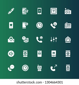 dial icon set. Collection of 25 filled dial icons included Smartphone, Phone call, Radio, Clock, Call, Volume adjustment, Levels, Calling, Time, Telephone, Wall clock, Clocks