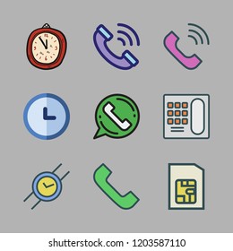 dial icon set. vector set about wristwatch, telephone, clock and phone call icons set.