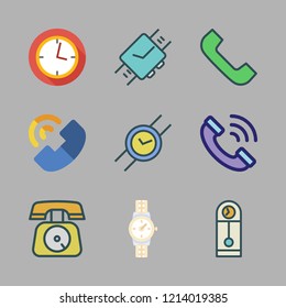 dial icon set. vector set about wristwatch, phone call, telephone and clock icons set.