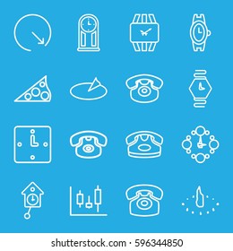 dial icons set. Set of 16 dial outline icons such as desk phone, wrist watch, wall clock, sundial, pendulum