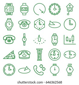 Dial icons set. set of 25 dial outline icons such as desk phone, call, clock, wall clock, wrist watch, wrist dial watch, sundial, pendulum