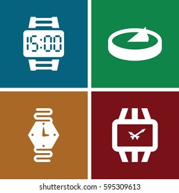 dial icons set. Set of 4 dial filled icons such as wrist watch, wrist dial watch