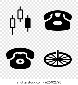 Dial icons set. set of 4 dial filled icons such as desk phone, sundial