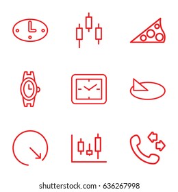 Dial icons set. set of 9 dial outline icons such as wrist watch, call, wall clock, sundial, panel control, clock