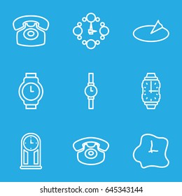 Dial icons set. set of 9 dial outline icons such as desk phone, wall clock, wrist watch, sundial