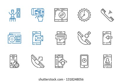 dial icons set. Collection of dial with smartphone, phone call, radio, telephone, wall clock, timer. Editable and scalable dial icons.