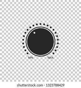 Dial knob level technology settings icon isolated on transparent background. Volume button, sound control, music knob with number scale, analog regulator. Flat design. Vector Illustration