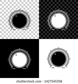 Dial knob level technology settings icon isolated on black, white and transparent background. Volume button, sound control, music knob with number scale, analog regulator. Vector Illustration