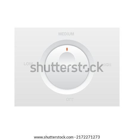 Dial knob with orange led light on white background