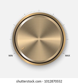 Dial Knob. Realistic Gold Button With Circular Processing. Volume settings, sound control