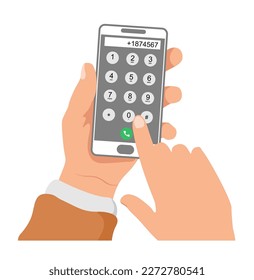 Dial number concept. User interface keypad for smartphone. Man holding the phone with buttons on the mobile phone screen to make a phone call Keyboard template in touchscreen device. Vector 