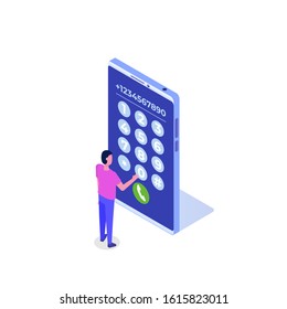 Dial number, connection concept. Isometric style Vector illustration.