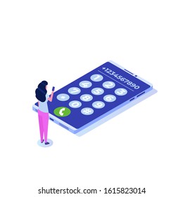 Dial number, connection concept. Isometric style Vector illustration.