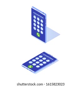 Dial number, connection concept. Isometric style Vector illustration.