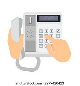 Dial a number on the phone. Make a phone call, vector illustration