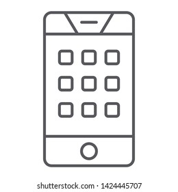 Dial number on phone thin line icon, mobile and call, keypad on smartphone sign, vector graphics, a linear pattern on a white background, eps 10.