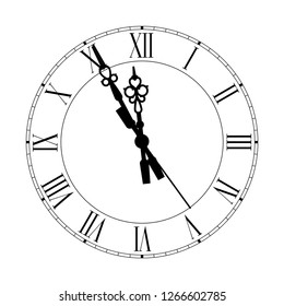 The dial of the old clock with Roman numerals. Vector illustration