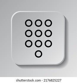 Dial pad icon vector. Flat design. Black icon on square button with shadow. Grey background.ai