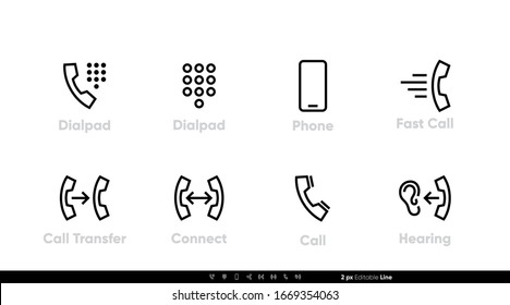 Dial pad and Mobile Phone icon, telephone symbol. Ear with Phone editable line set vector illustration