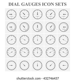 Dial pressure gauges icon sets.