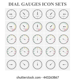 Dial pressure gauges icon sets, Metering control gauges.