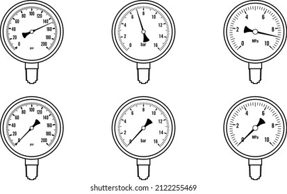 Dial pressure gauges. Vector illustration