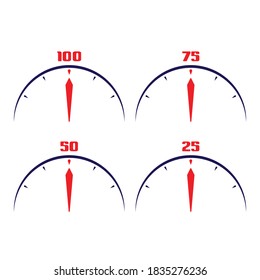 dial symbols on a white background. 25, 50, 75, 100 dials