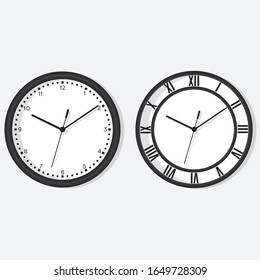 Dial wall clock and clock with roman numerals. Vector illustration eps 10.
