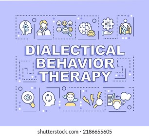 Dialectical behavior therapy word concepts light purple banner. Infographics with editable icons on color background. Isolated typography. Vector illustration with text. Arial-Black font used svg
