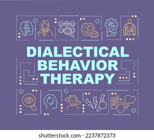 Dialectical behavior therapy word concepts purple banner. Infographics with editable icons on color background. Isolated typography. Vector illustration with text. Arial-Black font used svg