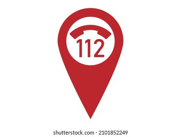 Dialer Icon With Red Emergency Telephone Number With 112.