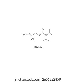 Estrutura esquelética dialatada. Ilustração esquemática de composto de herbicida. Diagrama simples, fórmula química.