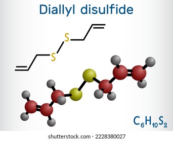 Diallyl disulfide, DADS molecule. It is organic disulfide, found in garlic and other species of the genus Allium. Structural chemical formula, molecule model. Vector illustration