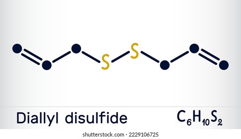 Diallyl disulfide, DADS molecule. It is organic disulfide, found in garlic and other species of the genus Allium. Skeletal chemical formula. Vector illustration