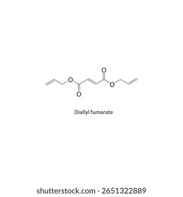 Estrutura esquelética de fumarato de dialilo Ilustração esquemática do composto de éster de dieno. Diagrama simples, fórmula química.
