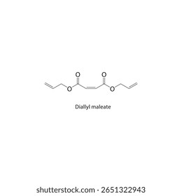 Maleato de dialilo, estrutura esquelética. Ilustração esquemática do composto de éster de dieno. Diagrama simples, fórmula química.