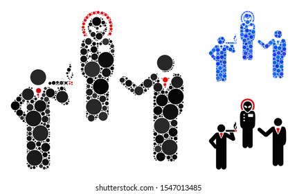 Dialog with alien composition of small circles in various sizes and color tinges, based on dialog with alien icon. Vector small circles are combined into blue composition.