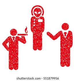 Dialog With Alien grainy textured icon for overlay watermark stamps. Flat symbol with dust texture. Dotted vector red ink rubber seal stamp with grunge design on a white background.