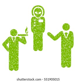 Dialog With Alien grainy textured icon for overlay watermark stamps. Flat symbol with scratched texture. Dotted vector eco green ink rubber seal stamp with grunge design on a white background.