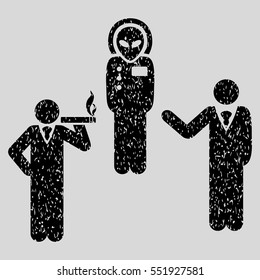 Dialog With Alien grainy textured icon for overlay watermark stamps. Flat symbol with unclean texture. Dotted vector black ink rubber seal stamp with grunge design on a light gray background.