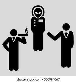Dialog With Alien vector icon. Style is flat black symbol, rounded angles, light gray background.