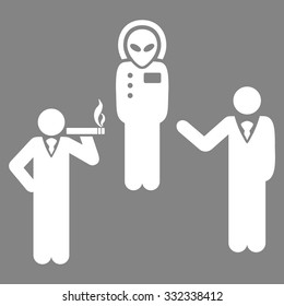 Dialog With Alien vector icon. Style is flat white symbol, rounded angles, gray background.