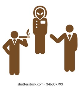 Dialog With Alien vector icon. Style is flat brown symbol, rounded angles, white background.