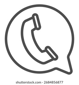 Burbuja del cuadro de diálogo con el icono de la línea telefónica, concepto del lunes cibernético. Gráficos de Vector. Receptor de teléfono en la ventana, signo emergente sobre fondo blanco, icono de estilo de contorno para móvil o Diseño web