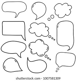 Dialog box icon, chat cartoon bubbles. Hand drawn set.