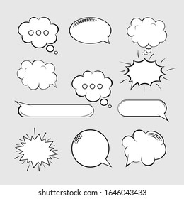 Dialog Box Icon, Chat Cartoon Bubbles. Hand Drawn Set.