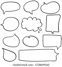 Dialog box icon, chat cartoon bubbles. Hand drawn set.