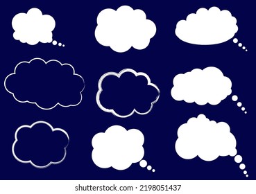 Dialog box icon, chat cartoon bubbles, thinking clouds, vector, isolated