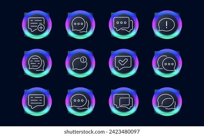 Cuadro de diálogo establecer icono de línea. Comunicación, chat, citas, correspondencia, historietas, mensajes. Estilo de glasmorfismo. Icono de línea de vector para negocios y publicidad